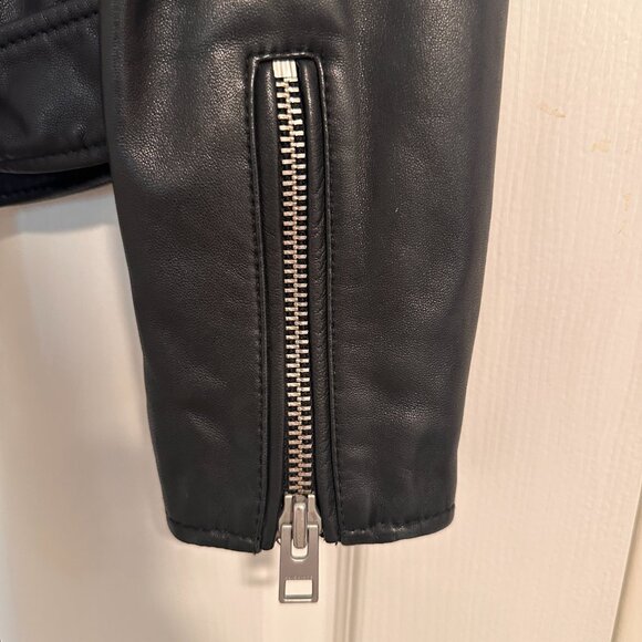 All Saints Leather Moto Jacket with Belted Waist - US 6 - Picture 5 of 6